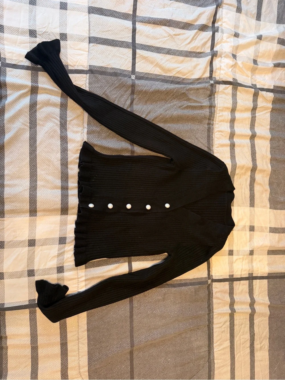 Commense - Black Ribbed Pearl-Button Cardigan - Picture 4 of 4
